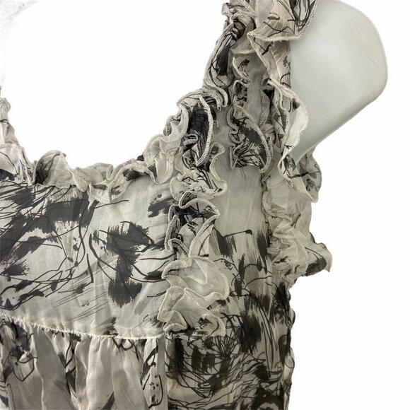 Line & Dot Cream Brown Ruffle Silk  Blouse… - Picture 6 of 6